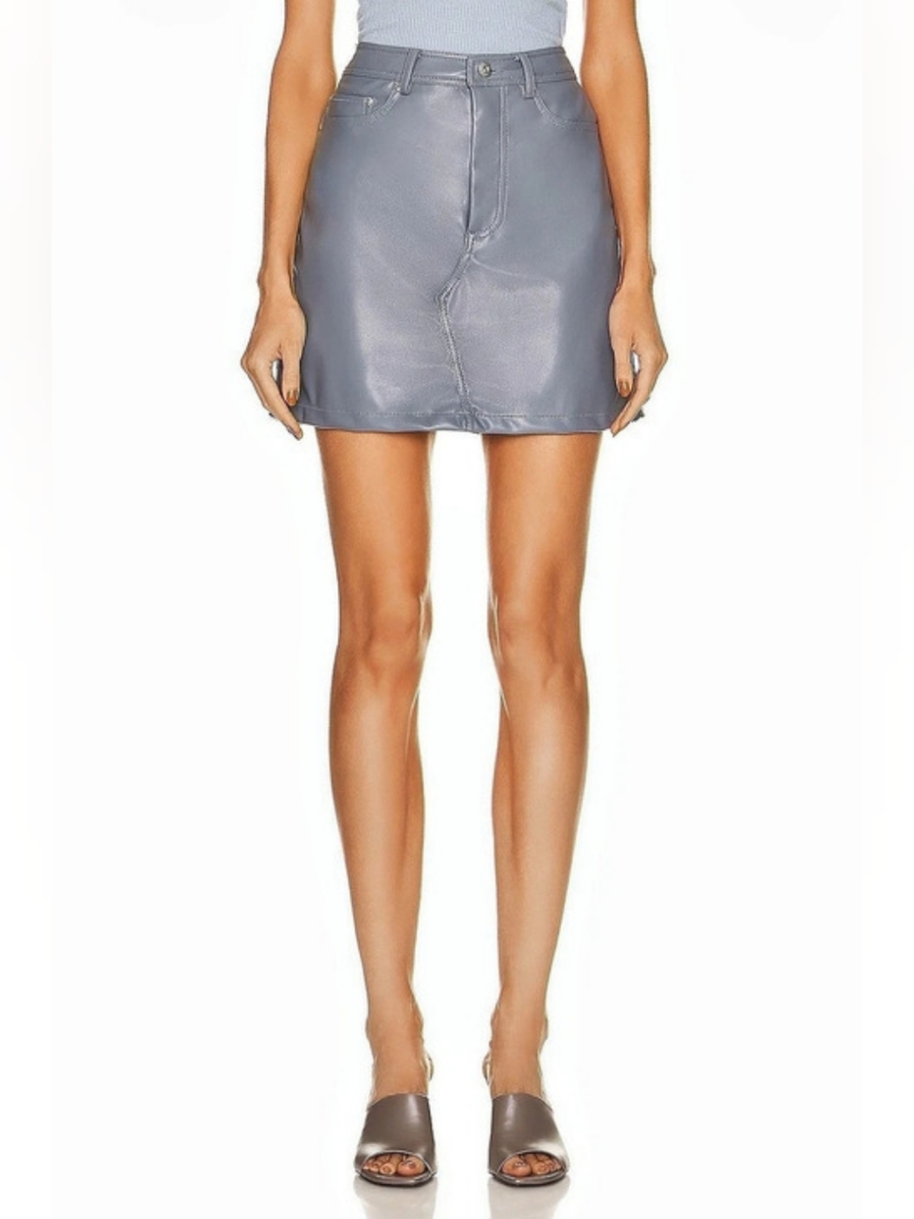 NWT Jonathan Simkhai Blue Gray Vegan Leather Mini Skirt Size Small